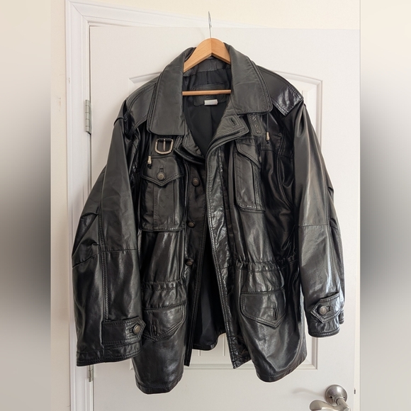 Men's Black Leather Field Jacket - Picture 2 of 8